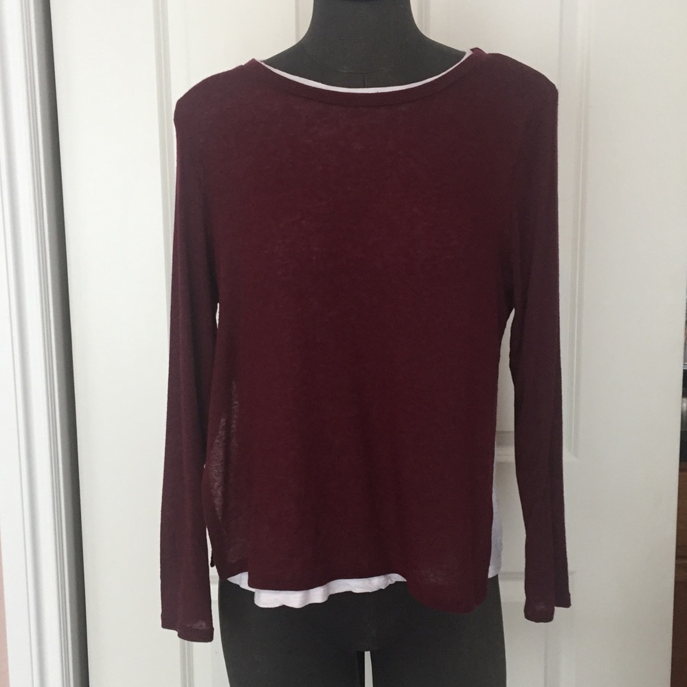 Double layer side slit long sleeve top